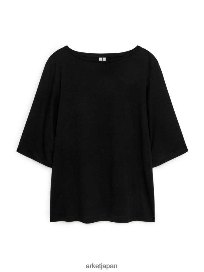 ARKET ボートネックTシャツ 女性 黒 080DVR385 衣類